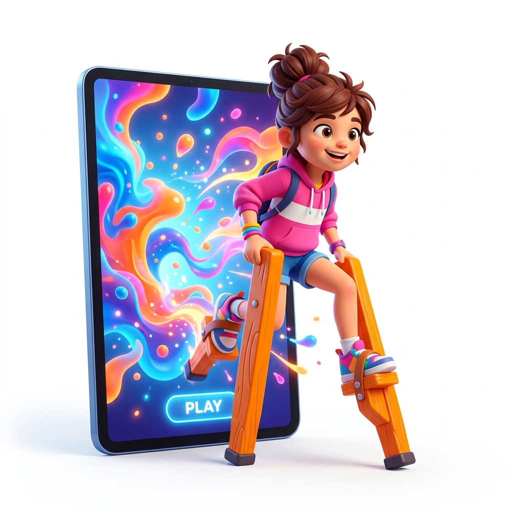 Girl on stilts 3D render